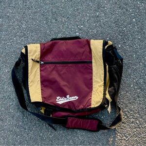 Vintage Eddie Bauer Maroon and Beige Messenger Bag